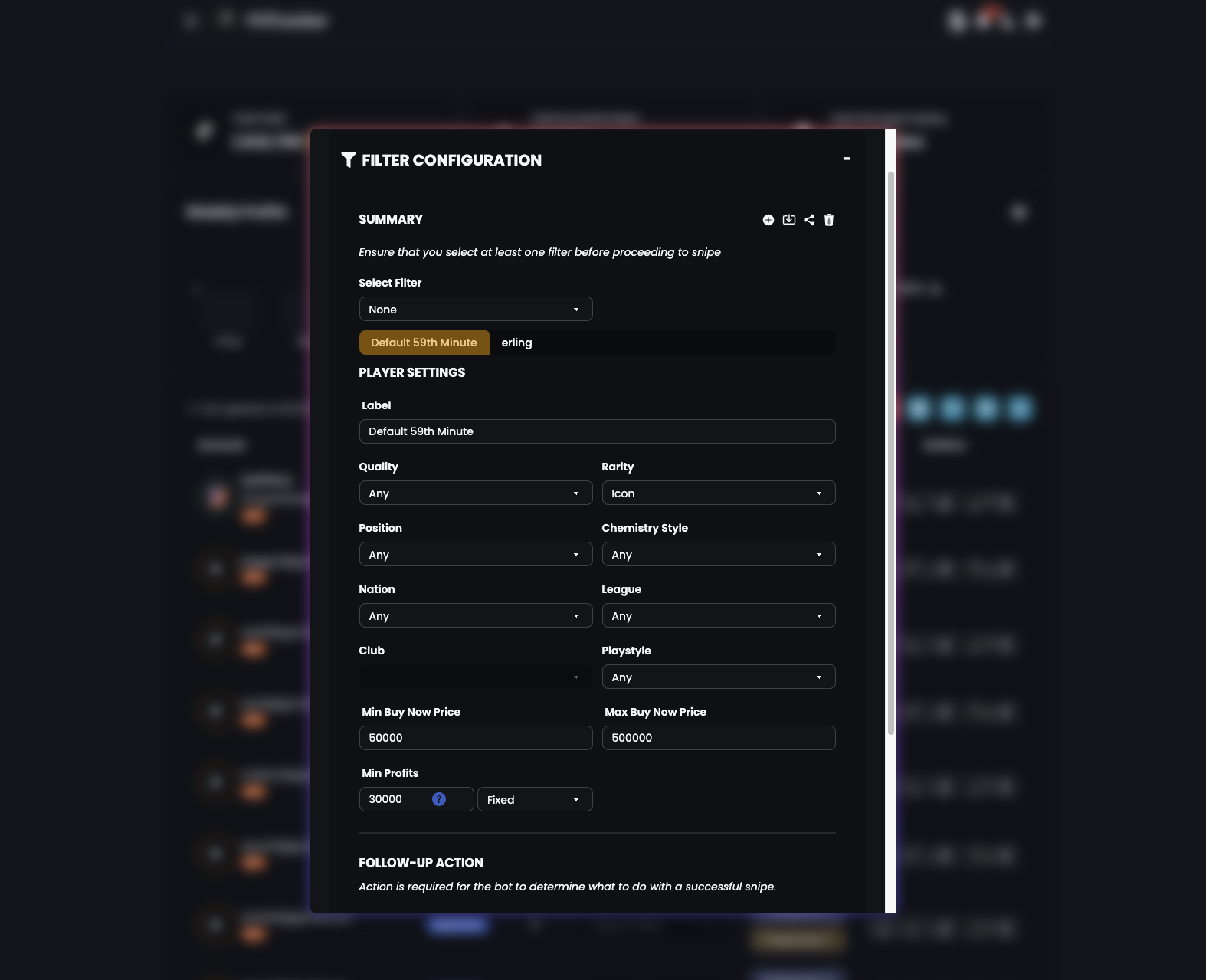 EA Sports FC 59th minute sniping filter setup